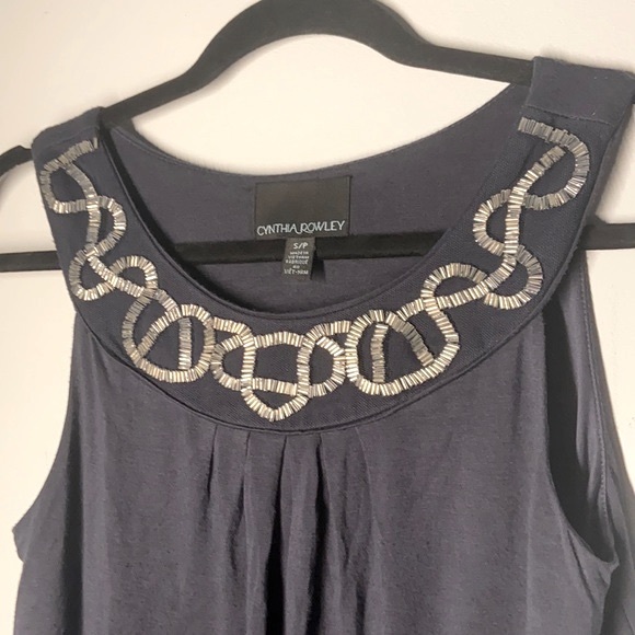 NWOT Cynthia Rowley Blue/Grey Jewelled Top, Small - Picture 3 of 4